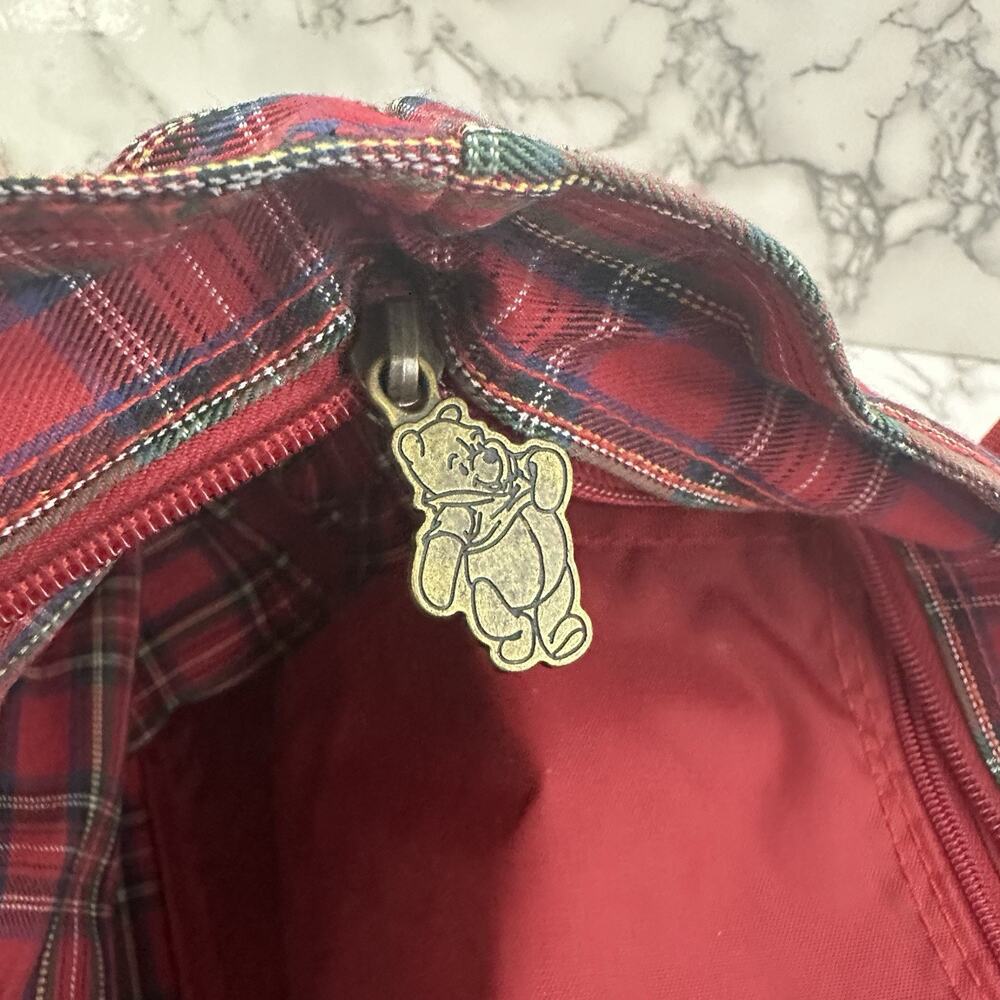 Disney Store Vintage 90s Winnie the Pooh Embroidered Tote Bag Purse Red Plaid - Picture 9 of 12